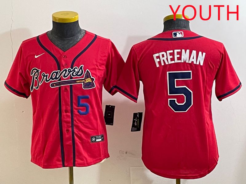 Youth Atlanta Braves #5 Freeman Red Game 2025 Nike MLB Jersey style 5->youth mlb jersey->Youth Jersey